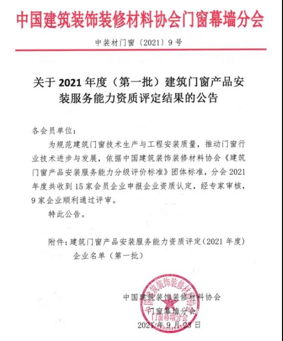 实力担当  金大门业荣膺建筑门窗安装服务能力“壹级”认证 (图3)